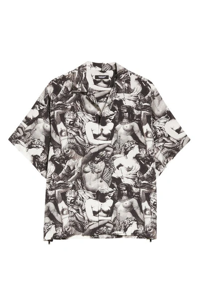Shop Undercover Statue Print Short Sleeve Button-up Shirt In Black Base