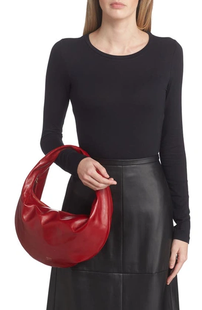Shop Khaite Medium Olivia Leather Hobo Bag In Fire Red