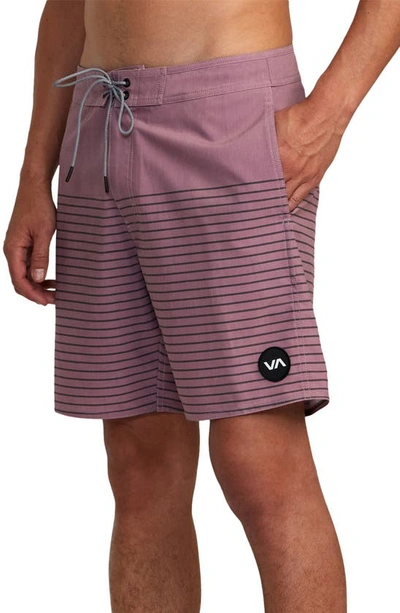 Rvca Current Stripe Water Repellent Board Shorts In Lavender