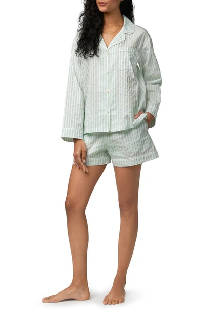 Shop Bedhead Pajamas Stripe Organic Cotton Short Pajamas In Mint 3d Stripe