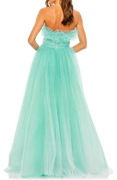 Shop Mac Duggal Glitter Strapless Tulle Gown In Aqua Ombre