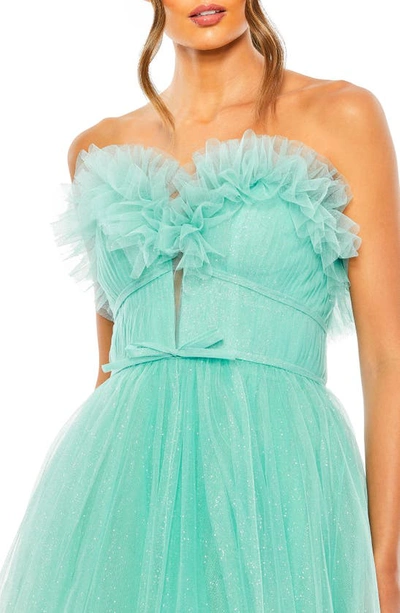Shop Mac Duggal Glitter Strapless Tulle Gown In Aqua Ombre