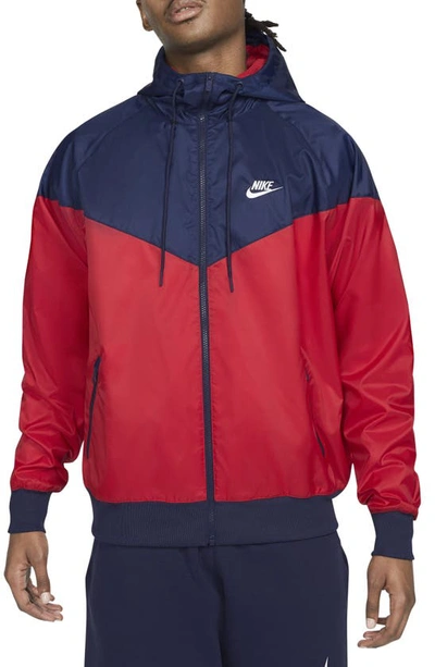Shop Nike Sportswear Windrunner Jacket In Red/ Midnight Navy/ White