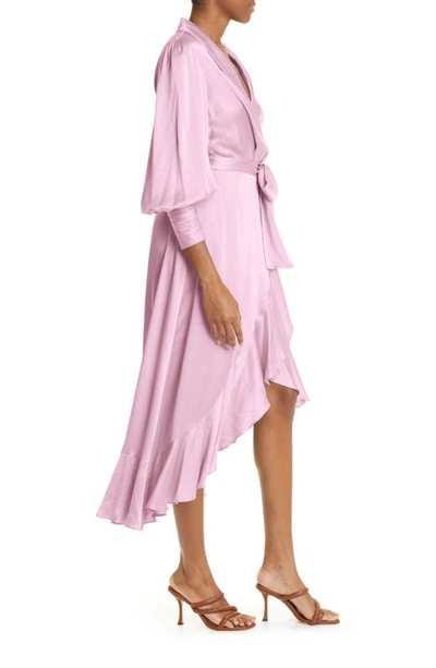Shop Zimmermann Long Sleeve Silk Wrap Dress In Musk
