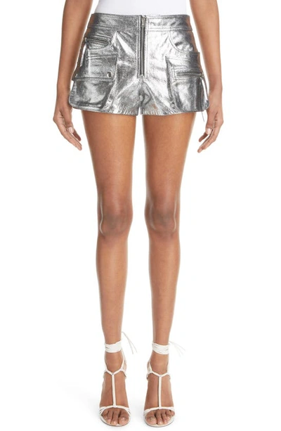 Shop Isabel Marant Coria Metallic Suede Shorts In Silver