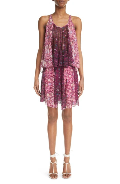 Shop Isabel Marant Oda Contrast Panel Handkerchief Hem Silk Skirt In Fuchsia