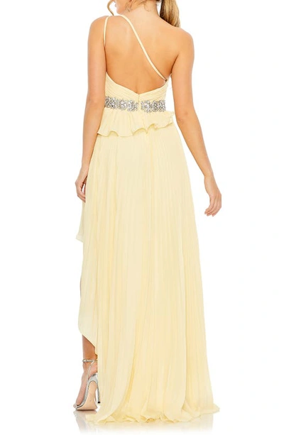 Shop Mac Duggal Ruffle Pleated One-shoulder High-low Gown In Butter