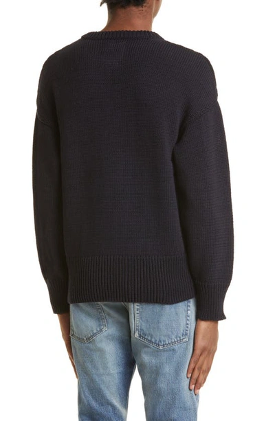 Shop Visvim Letterman Linen & Cotton Crewneck Sweater In Navy