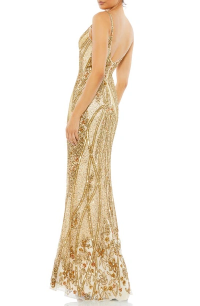 Shop Mac Duggal Embellished Sheath Gown In Nude Gold