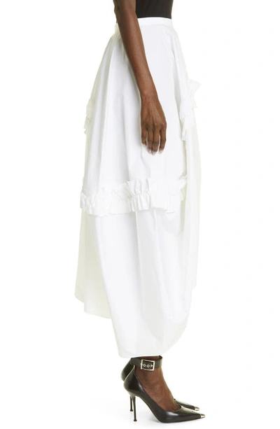 Shop Alexander Mcqueen Ruffle Cotton Poplin Midi Skirt In 9000 Opticalwhite