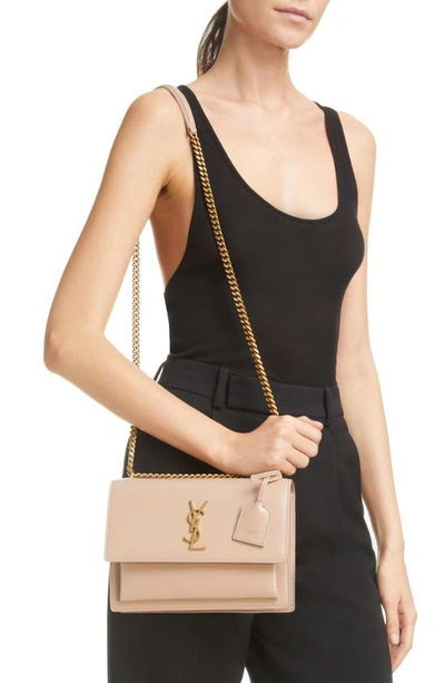 Shop Saint Laurent Medium Sunset Leather Shoulder Bag In Rosy Sand