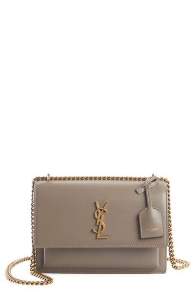 Shop Saint Laurent Medium Sunset Leather Shoulder Bag In Greyish Brown