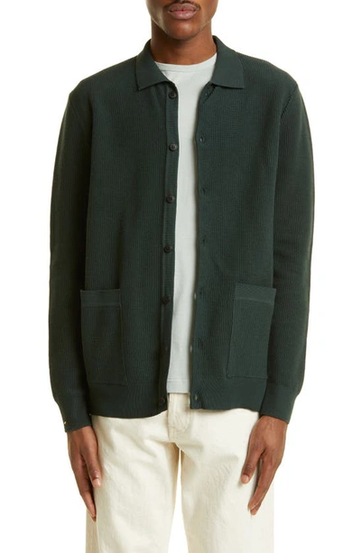 Shop Sunspel Ribbed Egyptian Cotton Cardigan In Seaweed