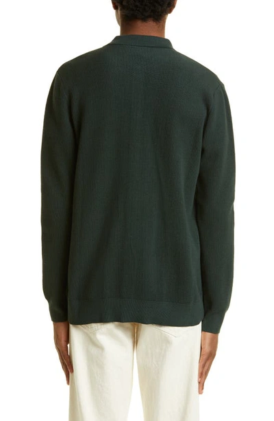 Shop Sunspel Ribbed Egyptian Cotton Cardigan In Seaweed