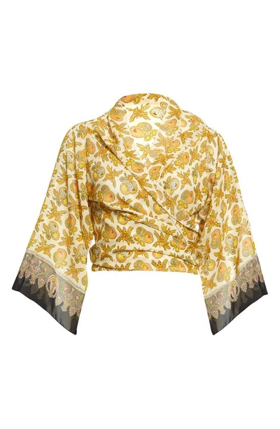 Etro Micro Apple Silk Wrap In Yellow