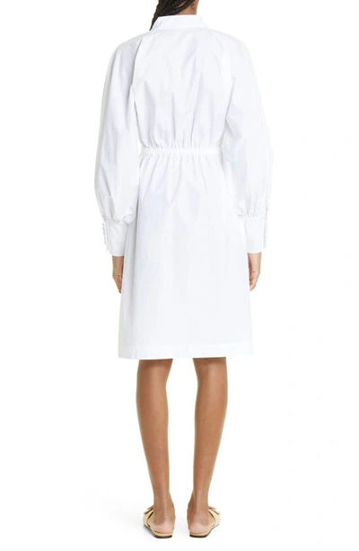 Shop Eleventy Long Sleeve Cotton Poplin Shirtdress In 01- White