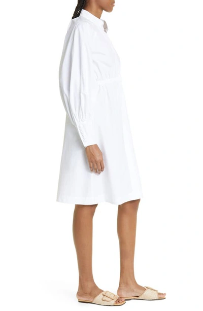 Shop Eleventy Long Sleeve Cotton Poplin Shirtdress In 01- White