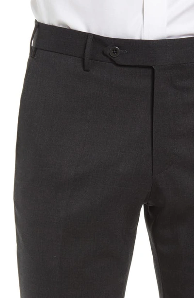 Zanella Parker Flat Front Wool Trousers In Charcoal