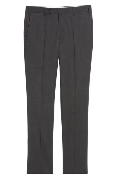 Zanella Parker Flat Front Wool Trousers In Charcoal