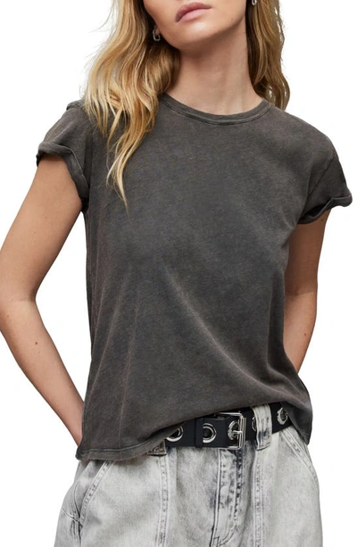 Shop Allsaints Anna Crewneck T-shirt In Acid Washed Black