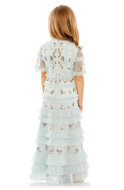 Shop Mac Duggal Kids' Floral Embroidered Point D'esprit Party Dress In Blue Multi