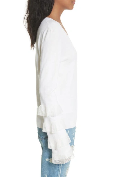 Shop Derek Lam 10 Crosby Tiered Ruffle Sleeve Sweater In White