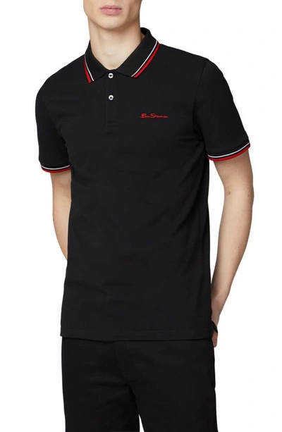 Shop Ben Sherman Signature Tipped Organic Cotton Piqué Polo Shirt In Black