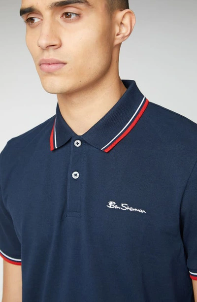 Shop Ben Sherman Signature Tipped Organic Cotton Piqué Polo Shirt In Dark Navy