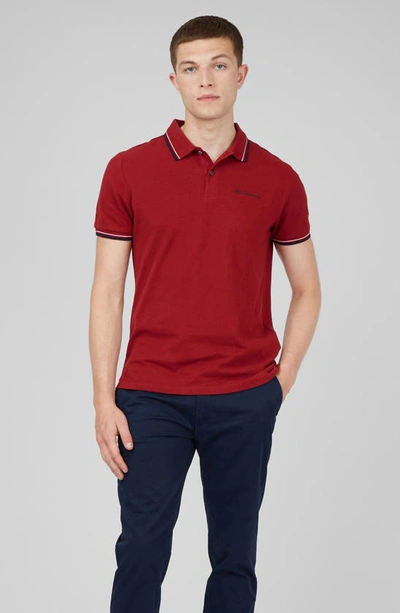 Shop Ben Sherman Signature Tipped Organic Cotton Piqué Polo Shirt In Red