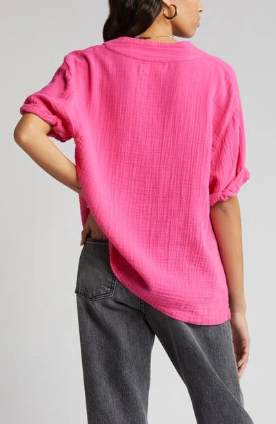 Shop Xirena Avery Split Neck Cotton Gauze Top In Pink Raspberry