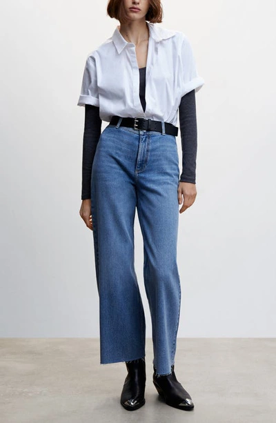 Mango High Waist Culotte Jeans In Medium Blue
