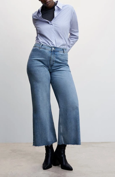 Mango High Waist Culotte Jeans In Medium Blue