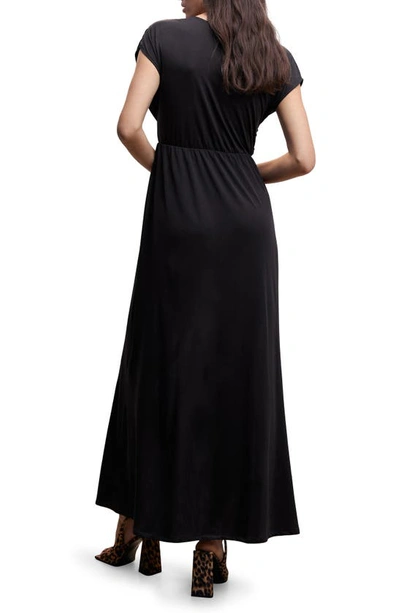 Mango Drape Front Satin Dress In Black