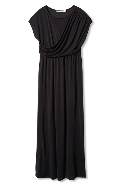 Mango Drape Front Satin Dress In Black