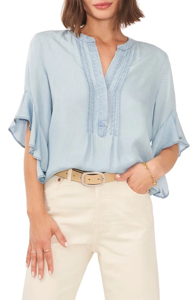 Shop Vince Camuto Pintuck Flutter Sleeve Blouse In Arctic Surf