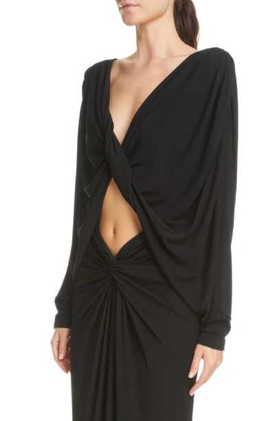 Shop Saint Laurent Twist Front Cutout Long Sleeve Crepe Jersey Dress In Noir