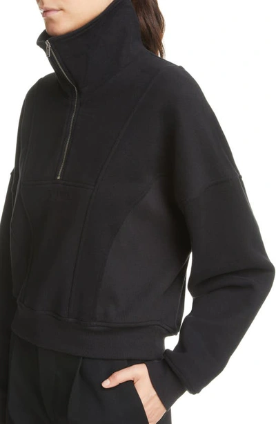 Shop Saint Laurent Embroidered Logo Half Zip Soft Fleece Sweatshirt In Noir