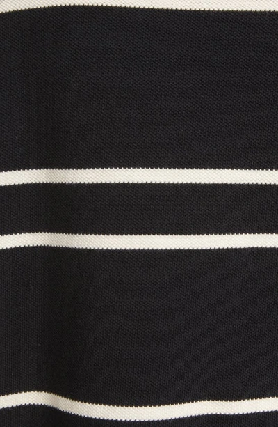 Shop Saint Laurent Stripe Crop Cotton Piqué Polo In Noir/ Naturel