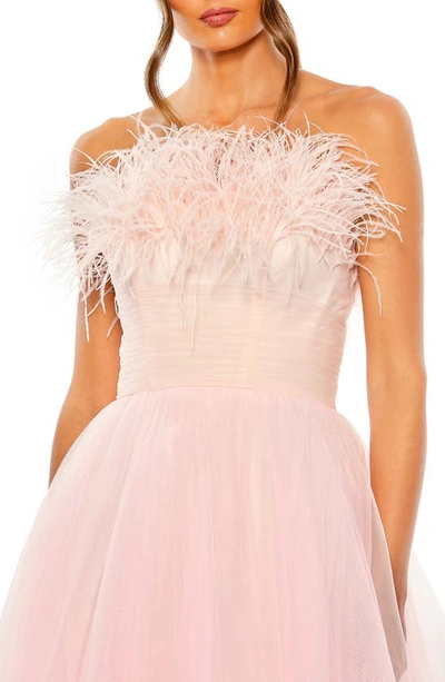 Shop Mac Duggal Feather Detail Ombré Tulle Gown In Pink Ombre