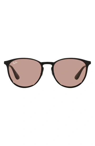 Shop Ray Ban Erika 54mm Round Sunglasses In Solid Black