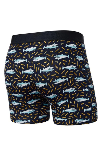 Saxx Vibe Super Soft Slim Fit Boxer Briefs In Fish And Chips- Navy