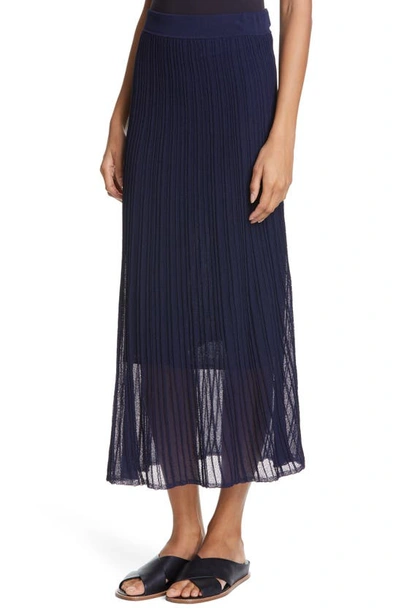 Shop Vince Sheer Crinkle Flounce Midi Skirt In Marine