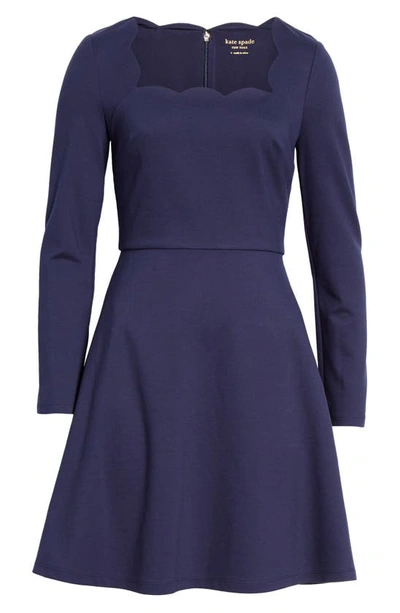 Shop Kate Spade Scallop Ponte Fit & Flare Minidress In Parisian Navy