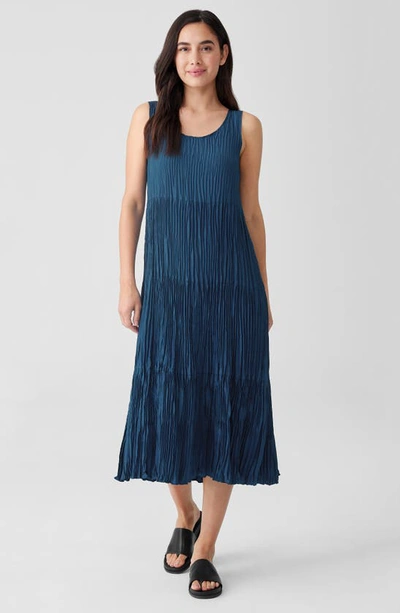 Shop Eileen Fisher Tiered Pleated Silk Midi Dress In Atlantis