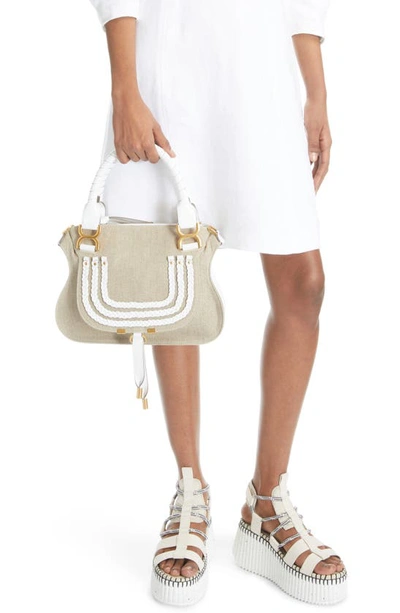 Chloé Small Marcie Linen & Leather Satchel In White