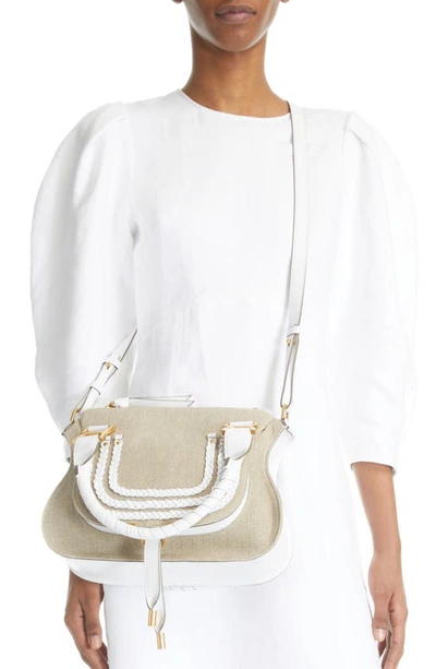Chloé Small Marcie Linen & Leather Satchel In White