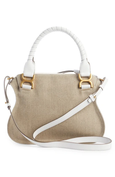 Chloé Small Marcie Linen & Leather Satchel In White