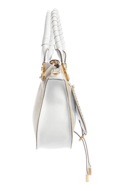Chloé Small Marcie Linen & Leather Satchel In White