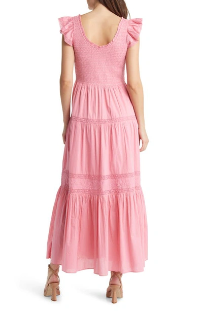 Shop Loveshackfancy Chessie Smocked Flutter Sleeve Dress In Vivid Pink