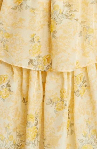 Shop Loveshackfancy Popover Floral Long Sleeve Silk Dress In Lemon Daydream